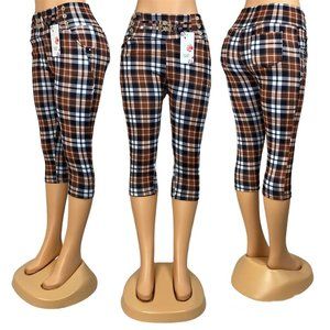 Plaid Brown Capris for Women